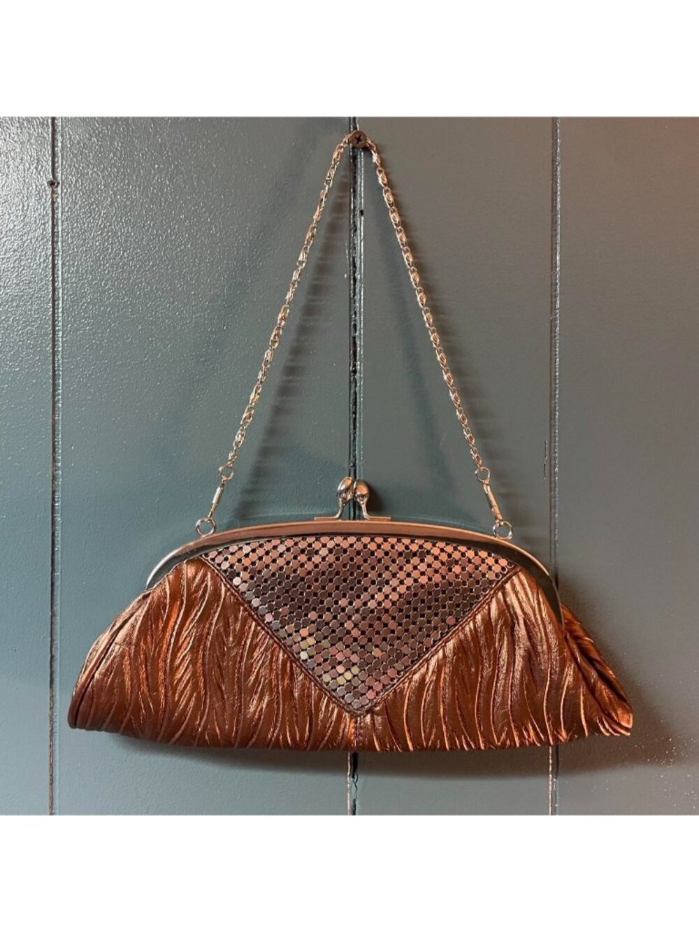 Brown and silver mini bag with chain strap